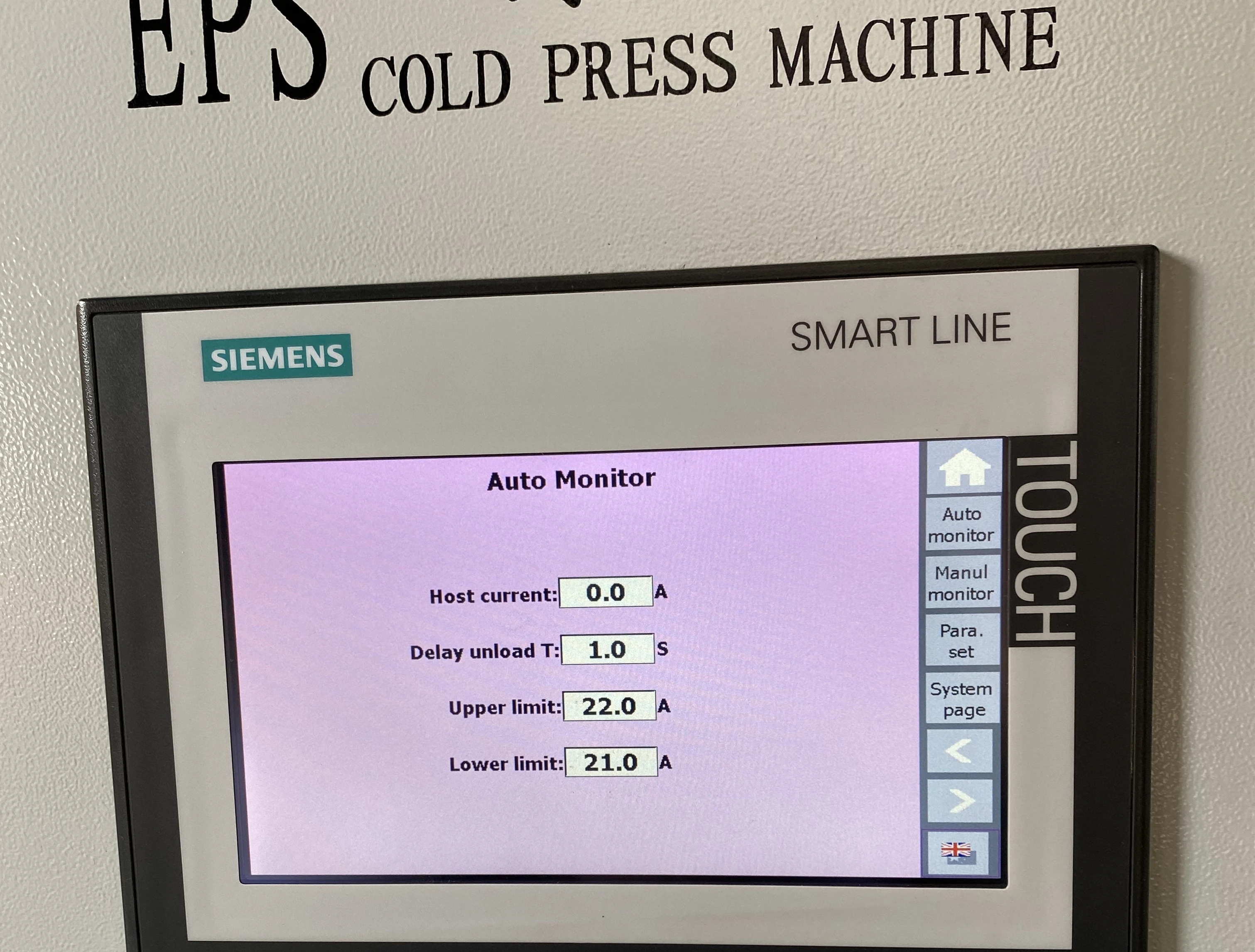 Control system: PLC with SIEMENS touch screen
